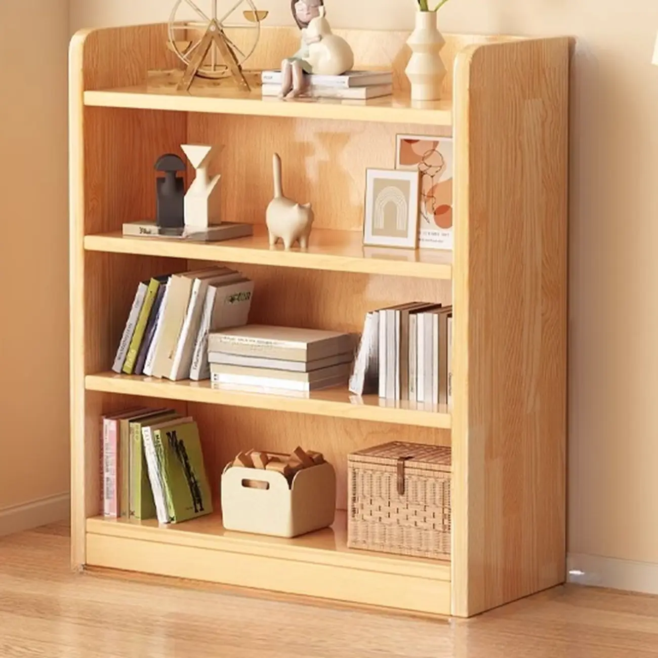 Narrow Vertical Modern Wooden Bookcase in Natural Finish