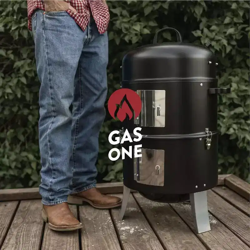GasOne 16 Inch Heavy Duty Vertical Smoker with Thermometer, 2 Access Doors Multipurpose Charcoal BBQ Grill Mini Smoker for Outdoor, Camping