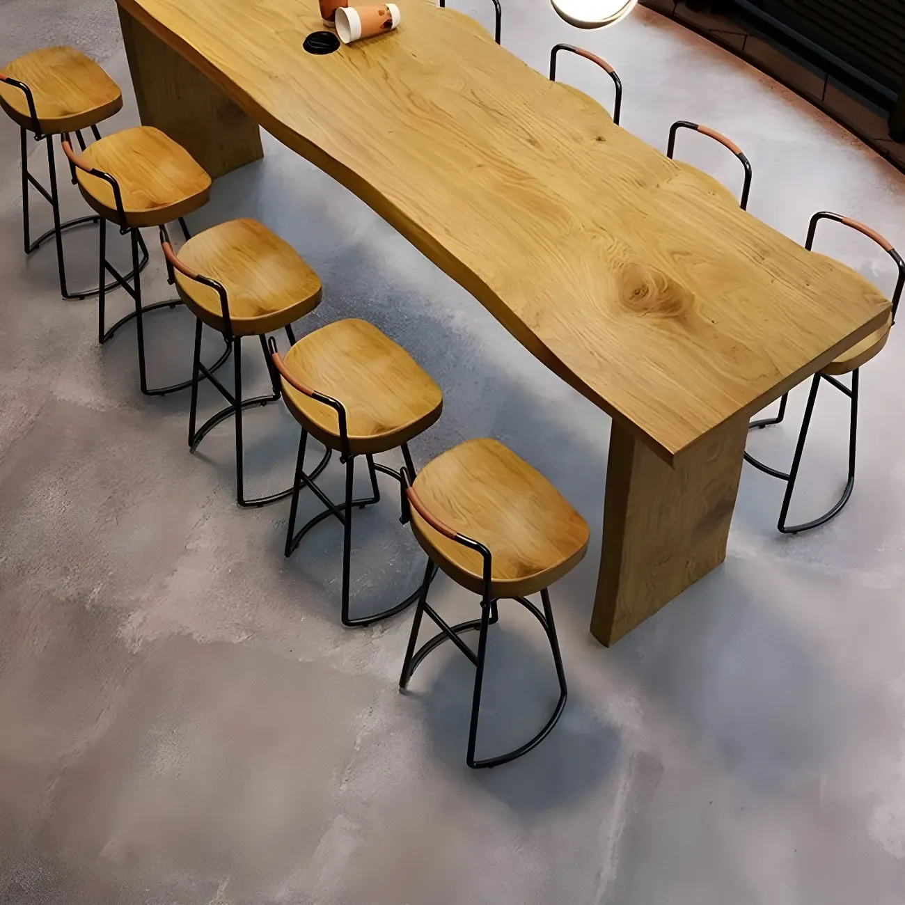 Modern Light Brown Pine Wood Double Pedestal Bar Tables