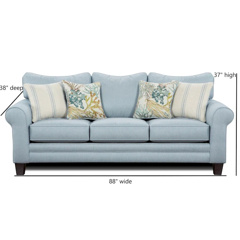 Sky Blue Rounded Arms Queen Sleeper Sofa, 3-Person
