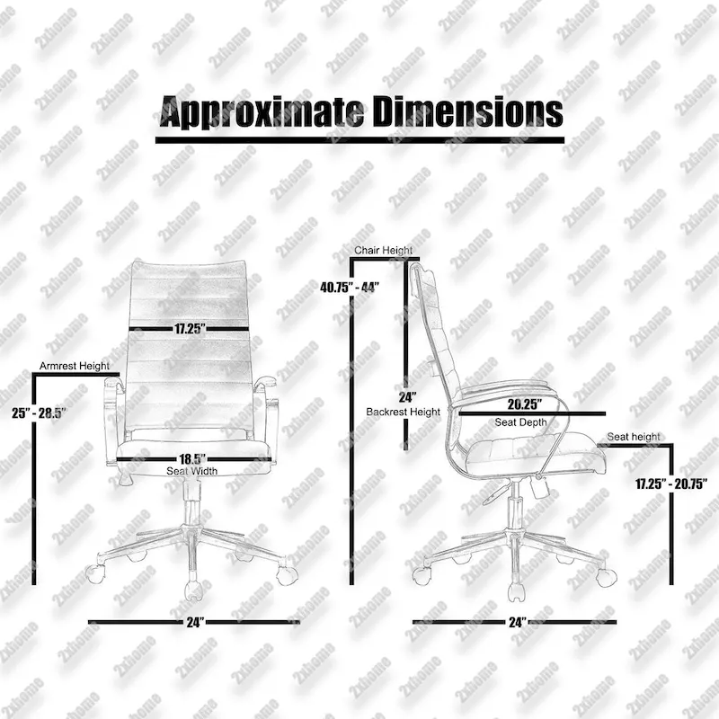 Modern High Back Office Chair Ribbed PU Leather Swivel Tilt Conference Room Computer Desk Cushion Seat Boss