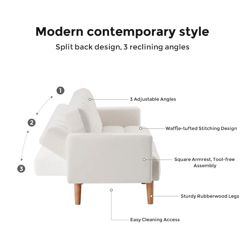 Velvet Convertible Sofa Bed - 3-Position Futon