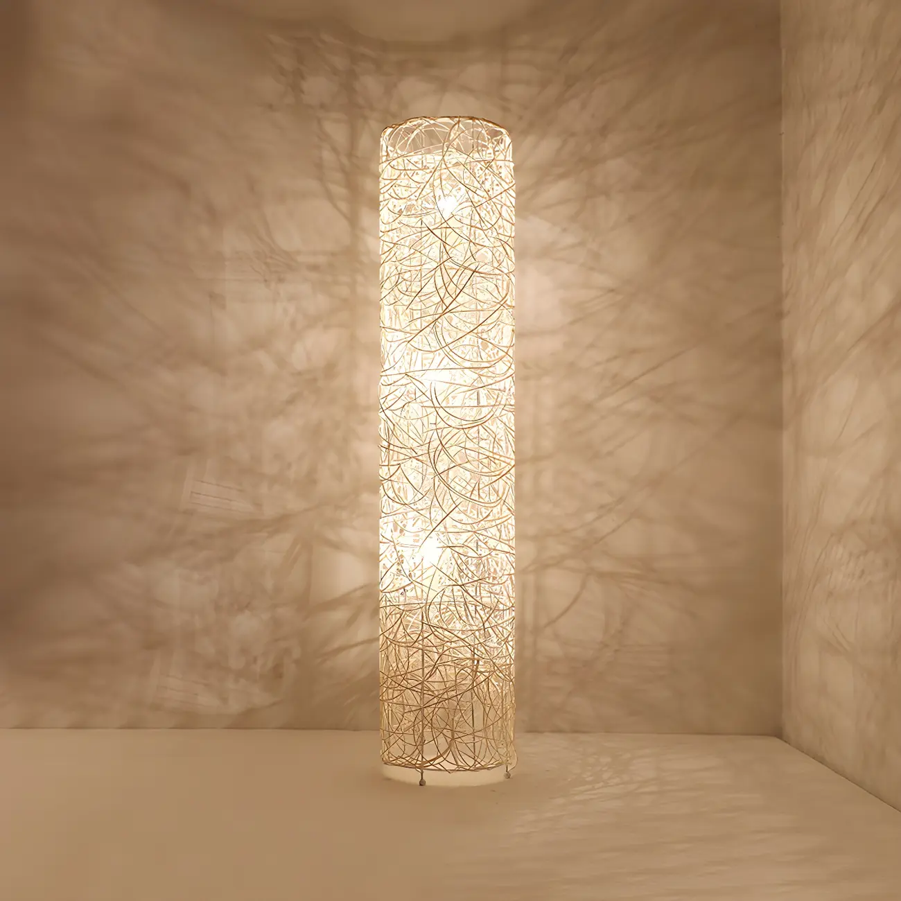 Plug In Column LED Rattan Floor Lamp for Living Room
