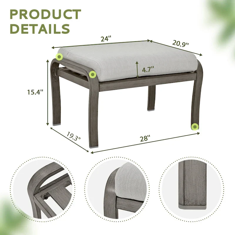 6-Piece Aluminum Patio Conversation Set with Coffee Table, Loveseat, Ottoman and Light Gray Cushions