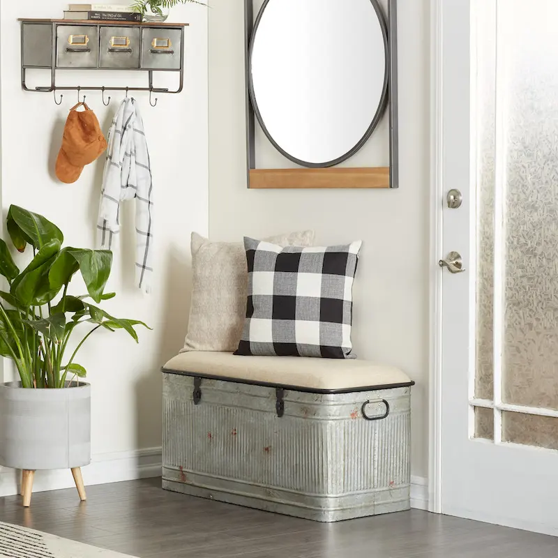 18-inch Grey Metal Fabric Bench