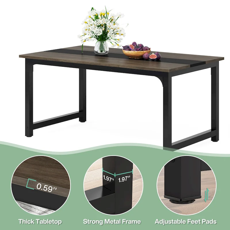 63 Inches Industrial Dining Table, Modern Kitchen Table - 63 L x 31.5 W x 29.13 H