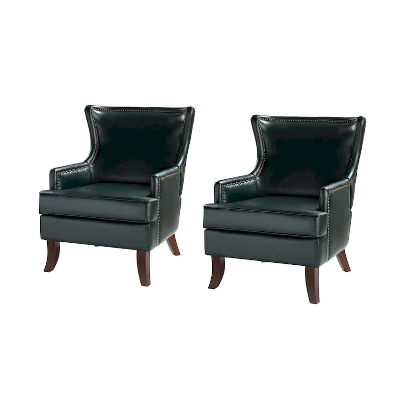 Angeles Mid-century Modern Ergonomic Vegan Leather Armchair with Wingback Set of 2 by HULALA HOME
