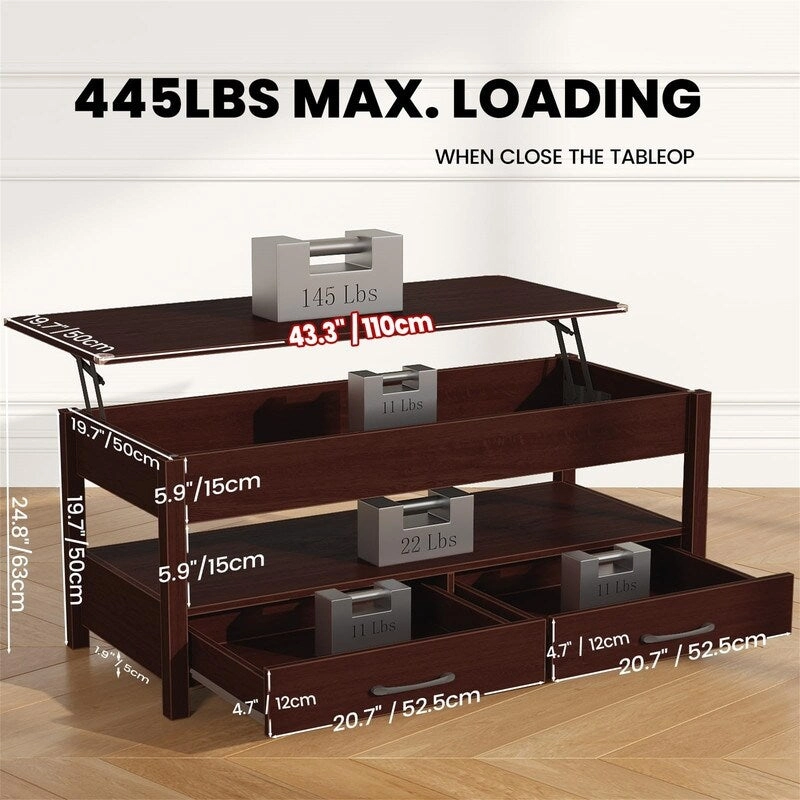 Lift Top Coffee Table - 19.7D x 43.3W x 24.8H