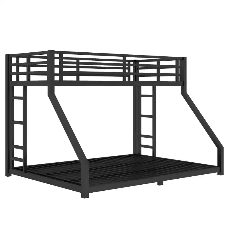 Bellemave Metal Twin XL over Queen Bunk Bed with Dual Side Ladders, Heavy Duty Frame, Noise-Free, No Box Spring Needed, Space-Saving, Black