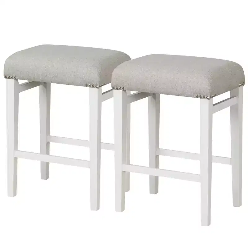 Costway Set of 2 Bar Stools Backless Counter Height Kitchen Chairs with Wooden Legs Gray