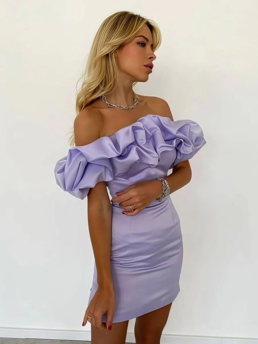 Lilac Off The Shoulder Tight Mini Homecoming Dresses