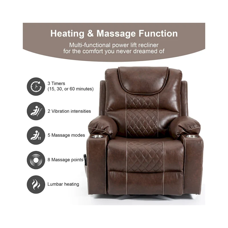 Power Lift Recliner Leather with Massage and Heating