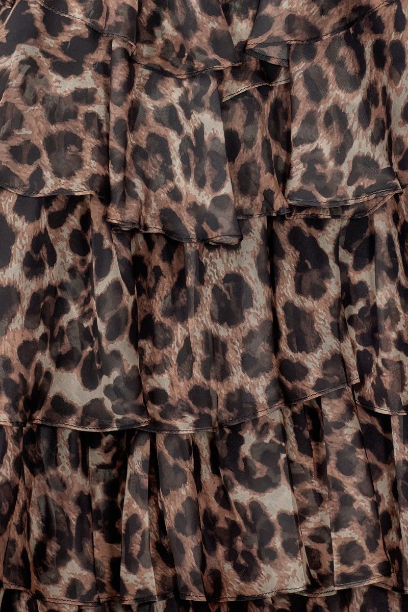 Leopard Strapless A Line Chiffon Ruffled Long Prom Dresses With Appliques