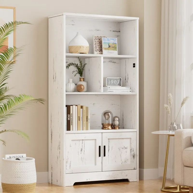 Doors Modern Bookshelf with LED Lights Wooden - N/A