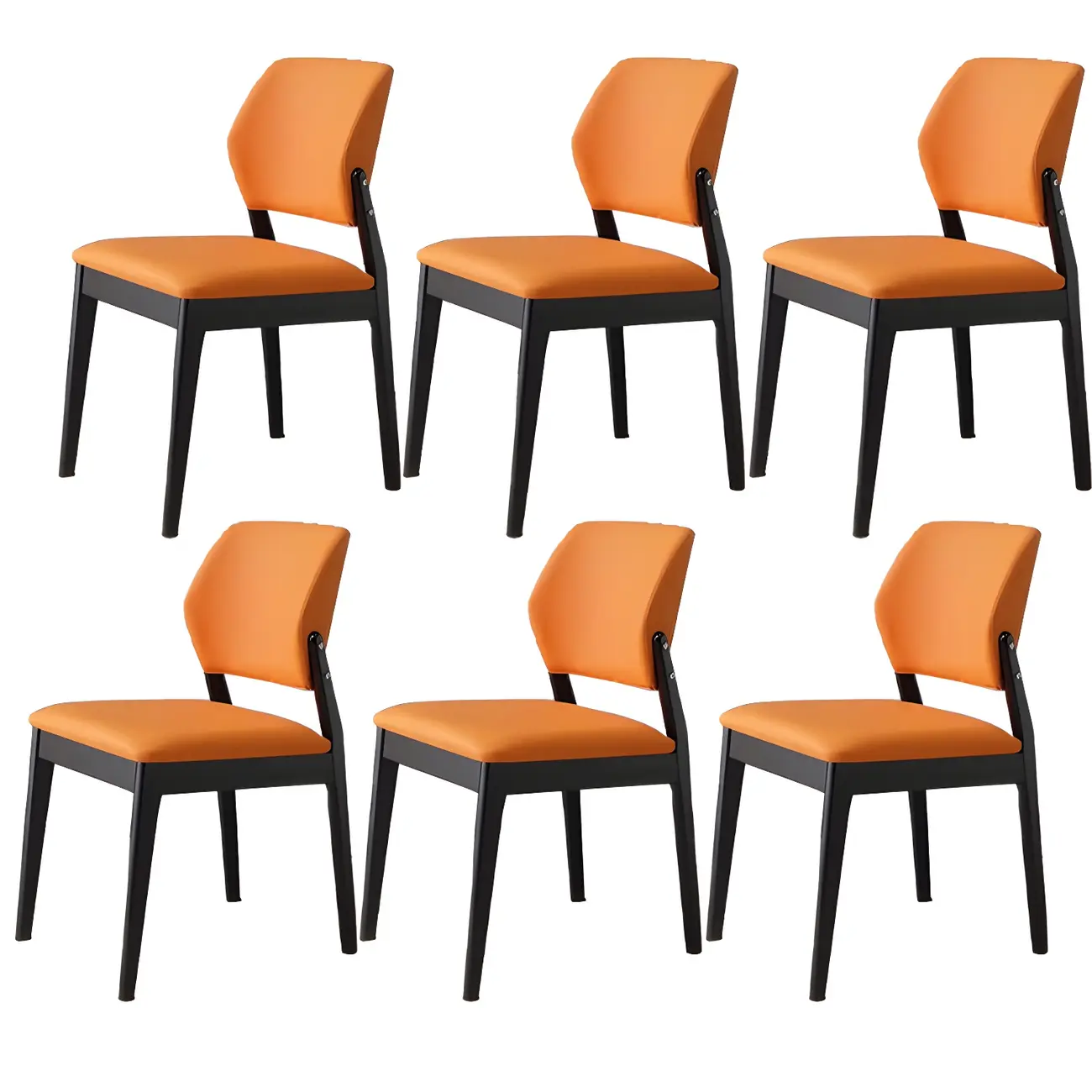 Modern Wood Faux Leather Beige Low Back Dining Chair