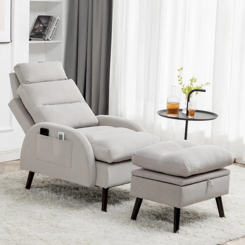 Accent Lounge Chair with Adjustable Backrest Storage Ottoman
