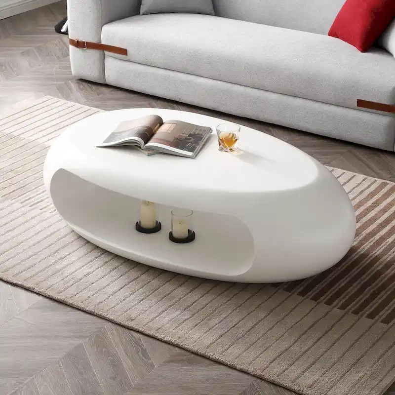 Fiberglass 48.42 Modern Oval Coffee Table for Living Room