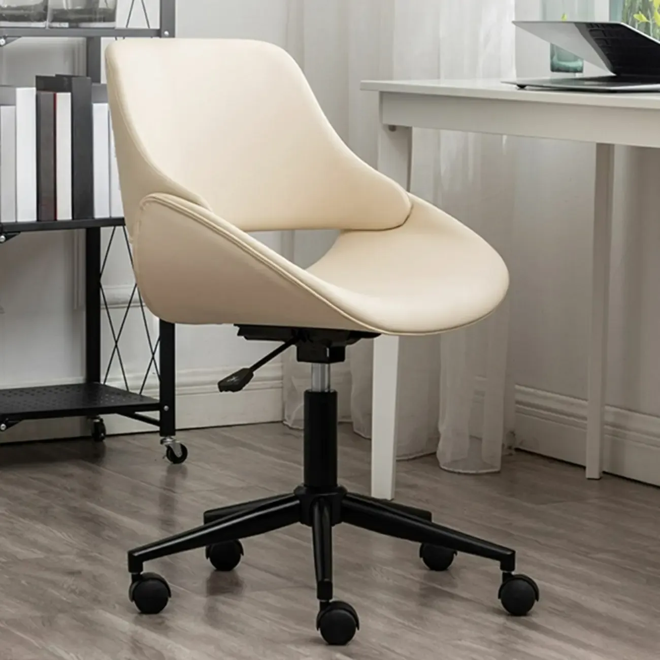 Open-Back Beige Office Chair with Casters