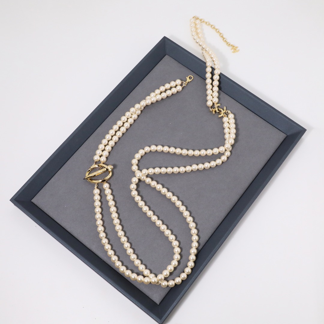CCL121 Chanel pearl long chain sweater necklace - ccjewelryacc