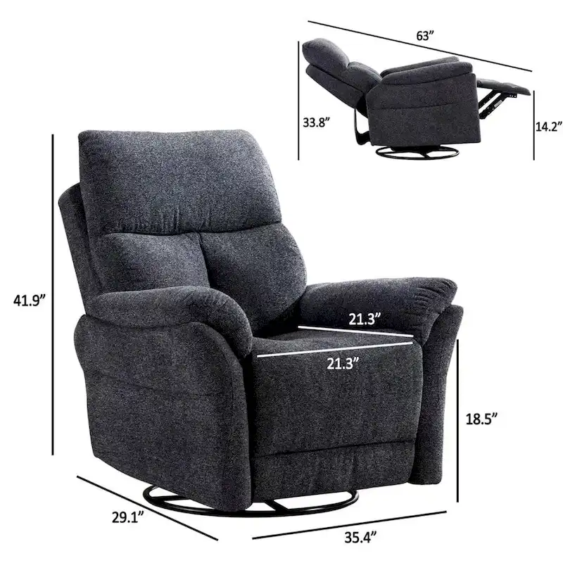 Fabric Overstuffed Swivel Rocker Manual Recliner Chair