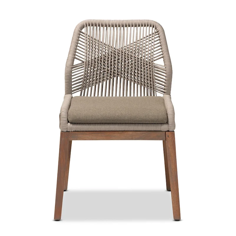 Jennifer Transitional Woven Rope Mahogany Dining Side Chair-Grey