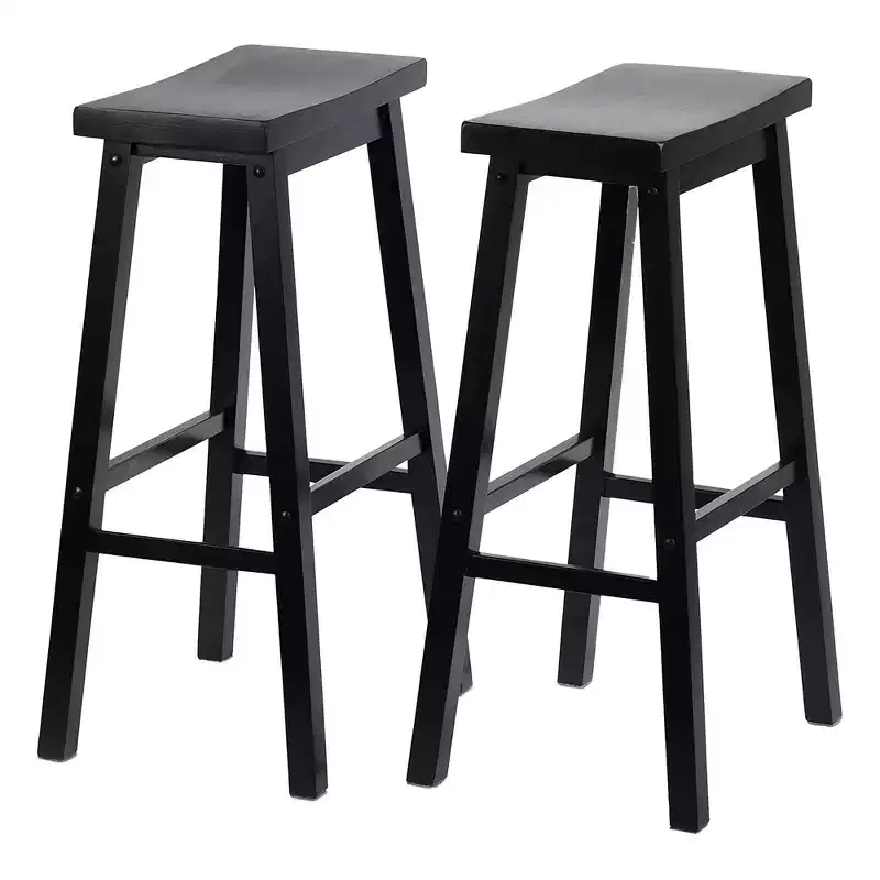 PJ Wood Classic Saddle-Seat 29 Tall Kitchen Counter Stools for Homes, Dining Spaces, and Bars with Backless Seats and 4 Square Legs, Black (4 Pack)