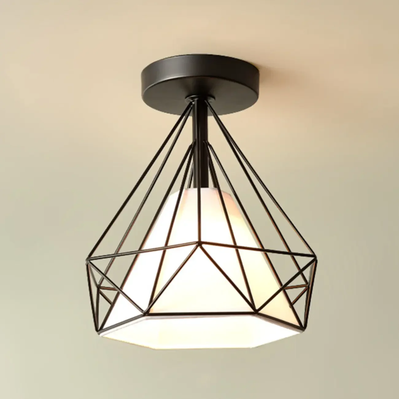 Modern Hallway Metal Rhombus Semi Flush Ceiling Light