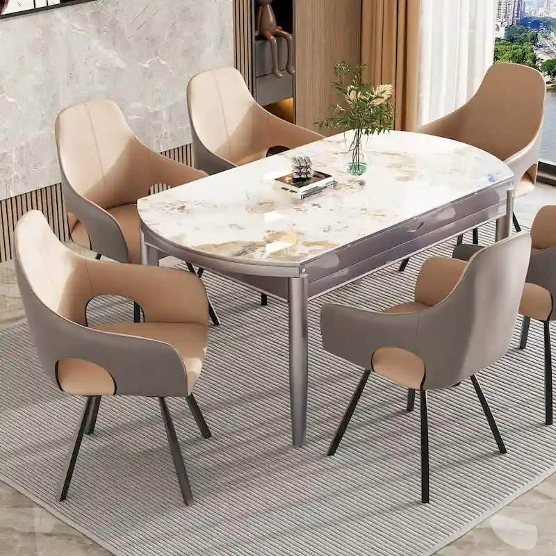 Two-tone Microfiber Leather Upholstered Rotatable Dining Chairs