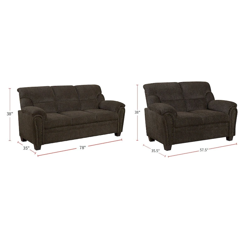 2 Piece Upholstered Living Room Set In Brown Finish