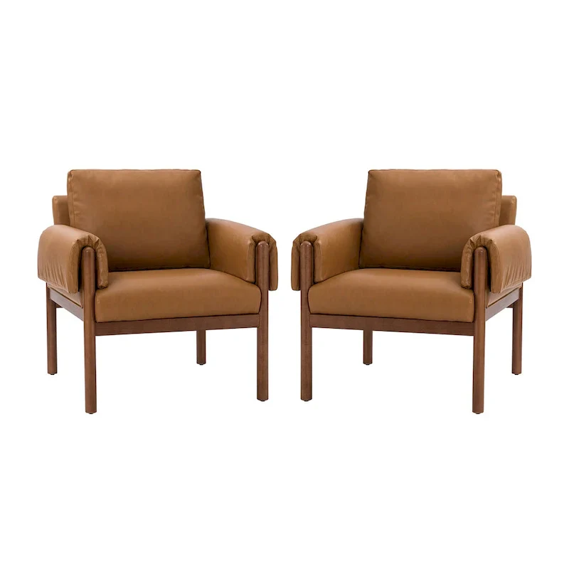 Tiago Comfy Glossy Living Room Armchair with Solid Wood Base Set of 2