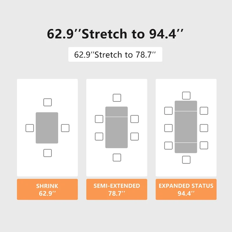 9 Piece 62.9 inch to 94.4 inch Extendable Dining Table Set with Sintered Stone Top 8 Chairs