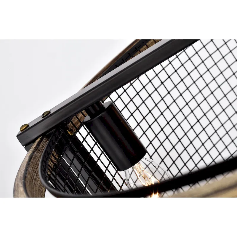 Blane Black/Wood Grain Metal 4-Light Ceiling Fan Chandelier w/ Remote