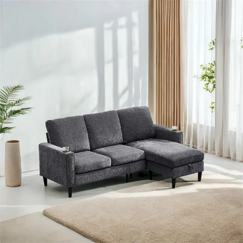Modern Design Chenille 3 Seat L-Shape Sectional Sofa