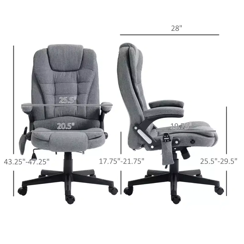 6 Point Vibrating Massage Office Chair with Heat, Linen High Back Massage Desk Chair with Reclining Backrest