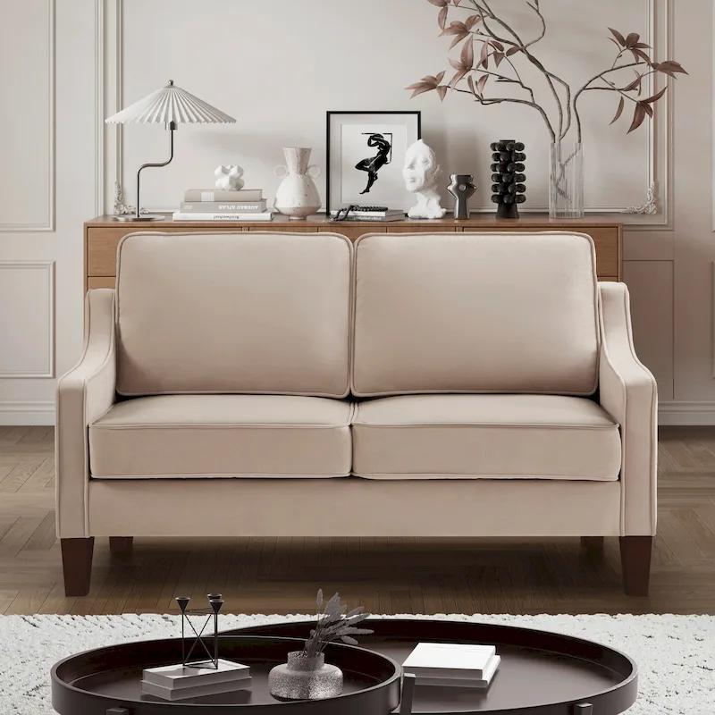 Modern Velvet Loveseat Sofa with Wooden Legs - 29.00 x 51.50 x 34.25