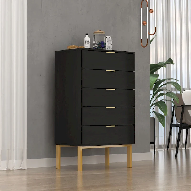 5 Drawer Dresser Chest End Table Storage Cabinet 23.6  W White/Back