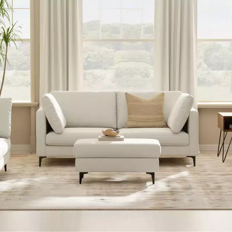 WyndenHall Lana 76" Mid Century Sofa with Ottoman Set