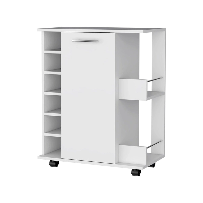 Woodland Bar Cart with Casters, Wine Rack and Open Shelf Black