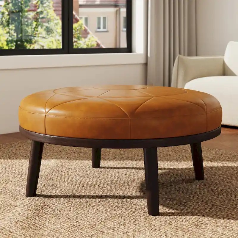 34.5 W Full-Grain Genuine Italian Leather Ottoman by Lumibee