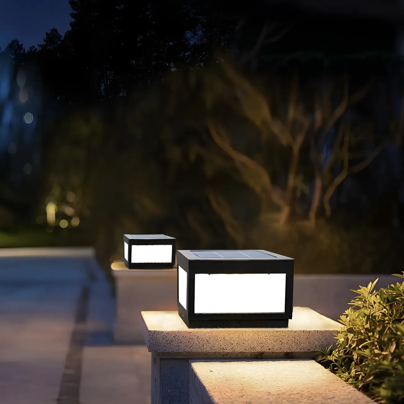 Black Rectangular Solar LED Outdoor Post Lights