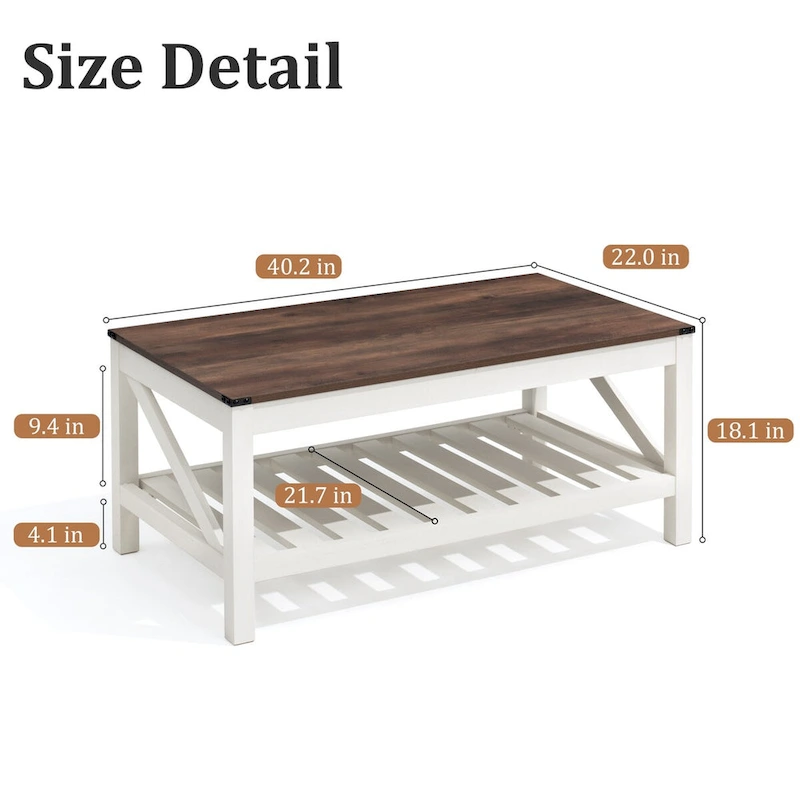 VredHom Coffee Table Center Table Tea Table with Shelf - 18.1 in H x 40.2 in W x 22 in D
