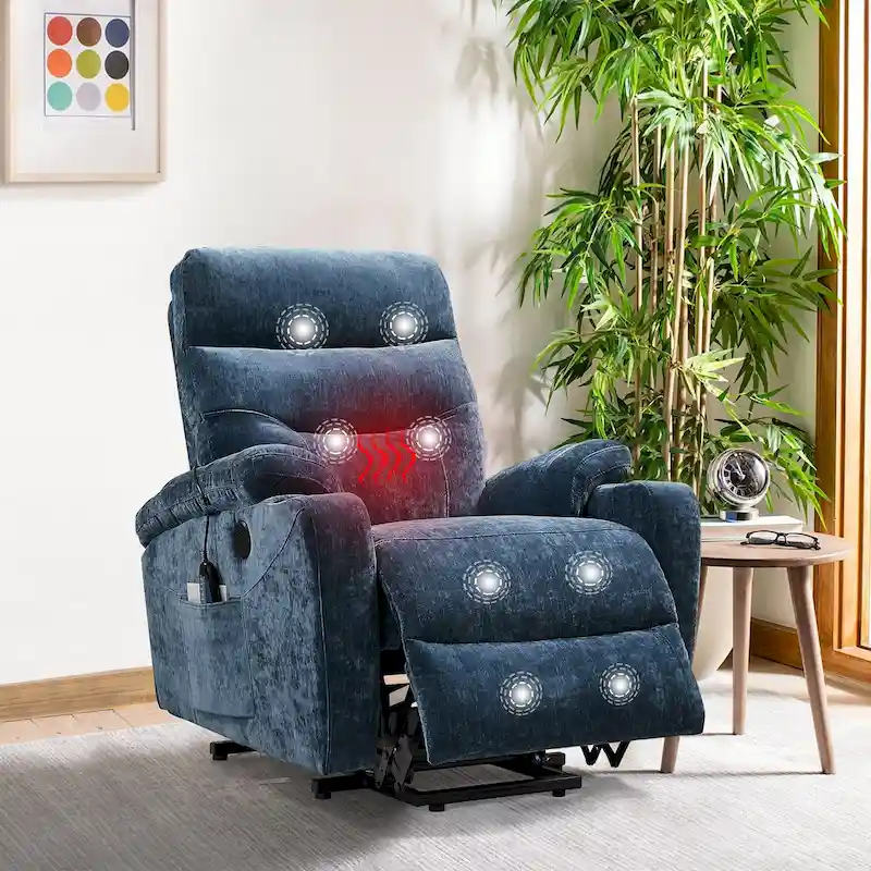 Electric Power Lift Recliner with Massage, Heat, and Convenient Features