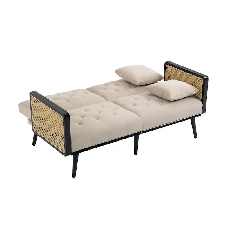 Velvet Upholstered Tufted Sleeper Loveseats Armsofa with Metal Feet