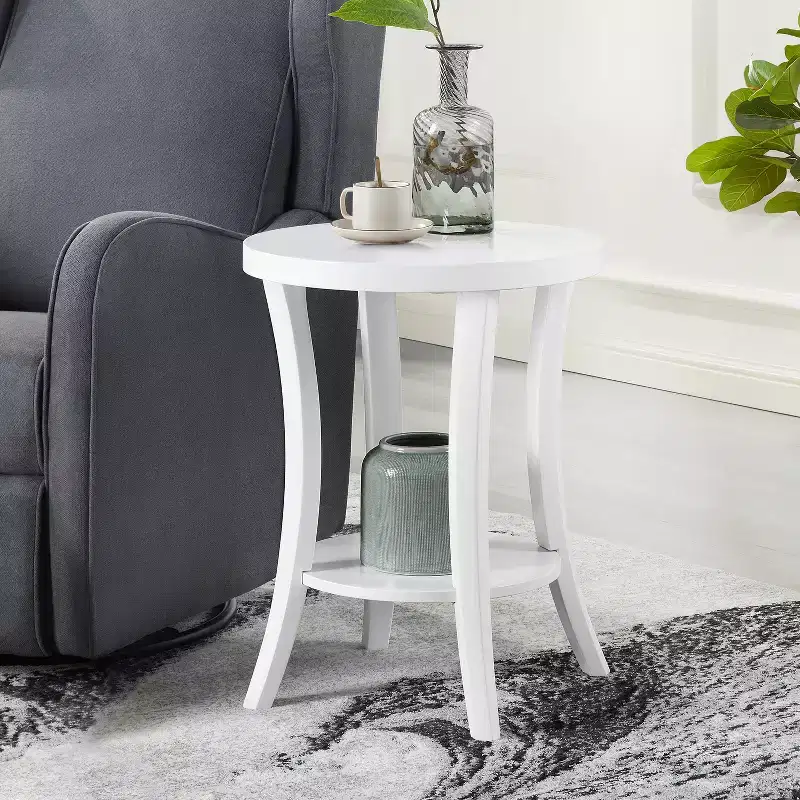HomeStock 23.25 in.H White Color Round Wood Table Top End Table 1 -piece