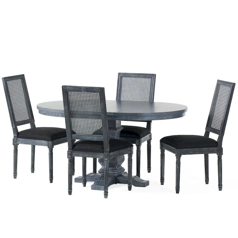 Wood and Cane Dining Table and Chair Set