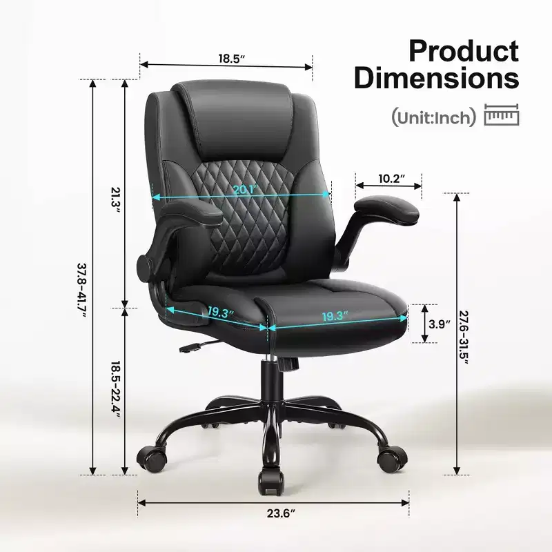 PU Leather Executive Office Chair, Ergonomic High Back Office Chair with Adjustable Height, Flip-Up Armrests Comfortable Seat for Home Office