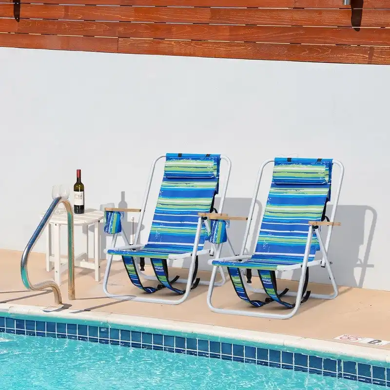 Folding Chair Set of Two with Headrest Cup Holder - 23 x 21.7 x 31.5 in