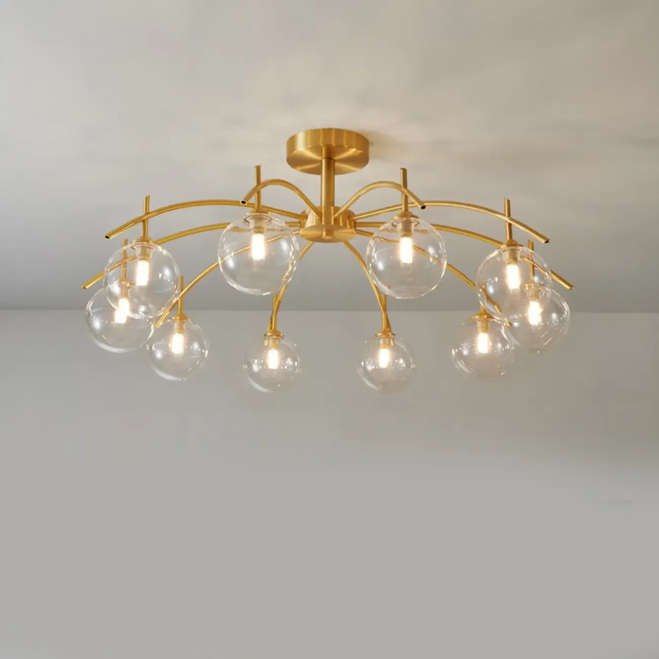 Classic Large Globe Glass Golden Semi Flush Mount Ceiling Light
