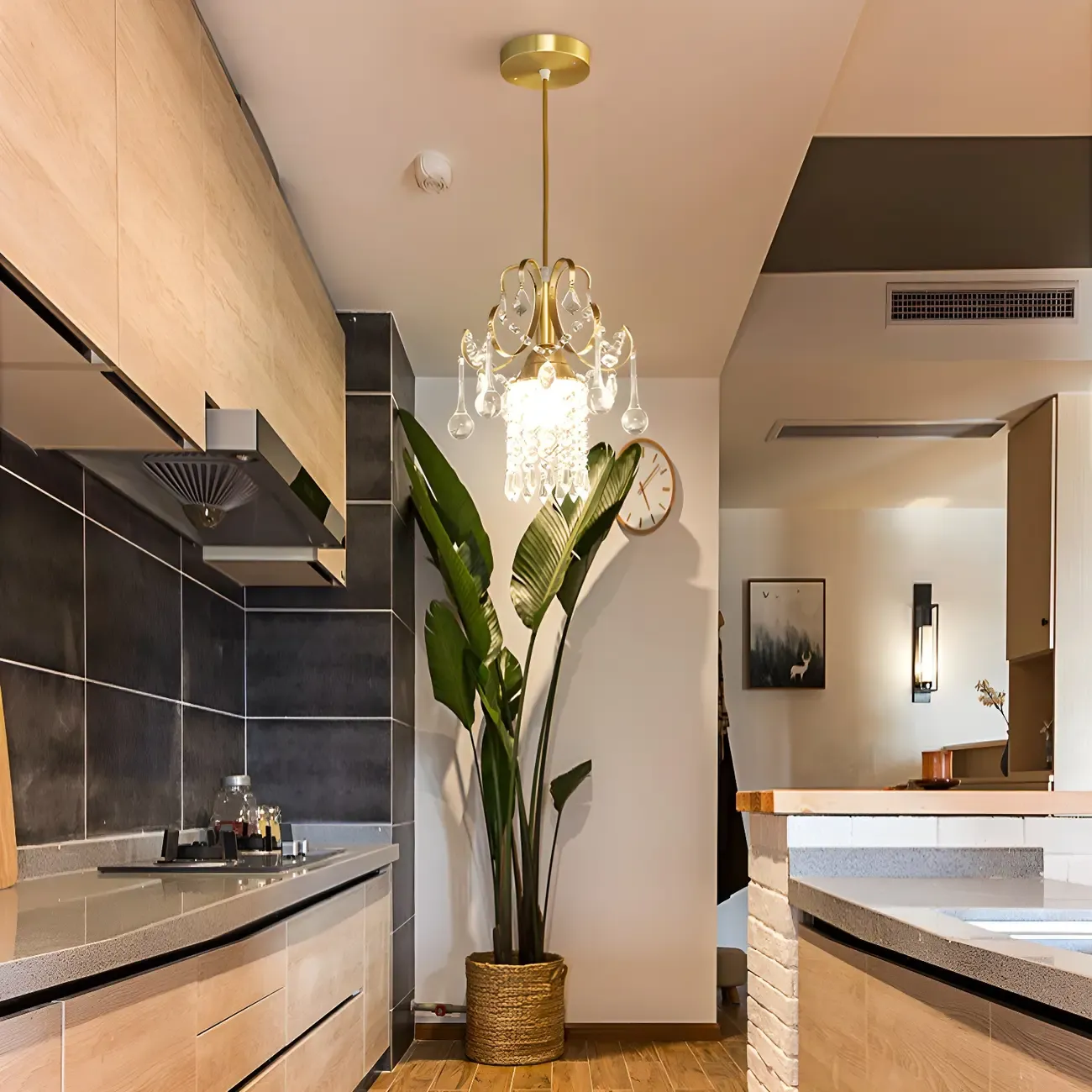 Luxury Gold Crystal Accent Pendant Light