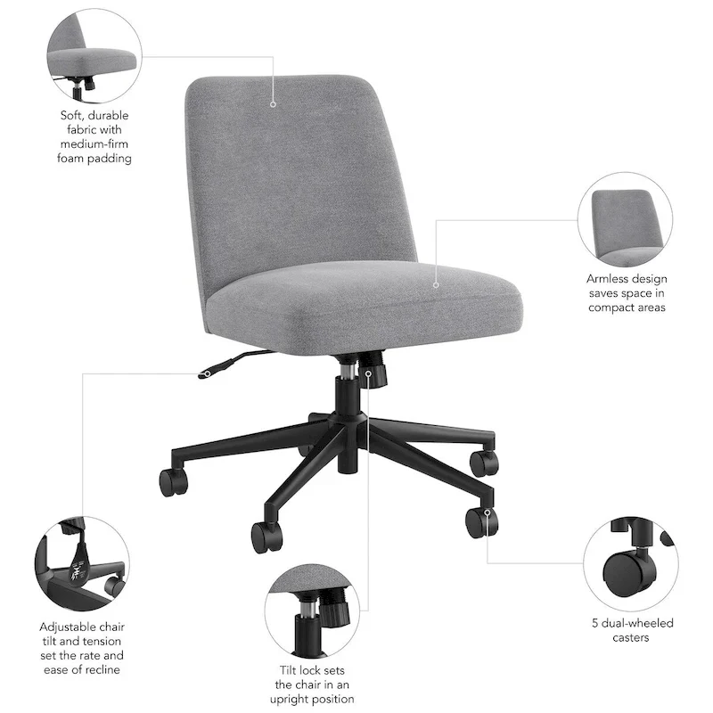 Bush Furniture Serenity Mid Back Armless Office Chair with Wheels